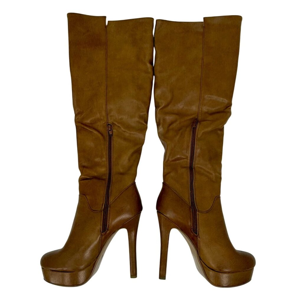 VTG Paperfox Vegan Leather Knee High Platform Heeled Boots | Y2K McBling Mobwife - Picture 3 of 16